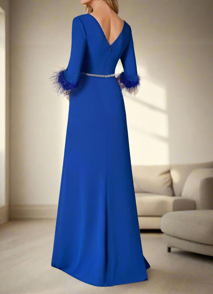 Royal Blue Delicate Pleats Wedding Guest Dress with Feathers