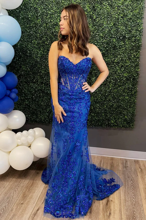 Royal Blue Prom Dress with Off-the-shoulder Sweetheart Tulle main image 0