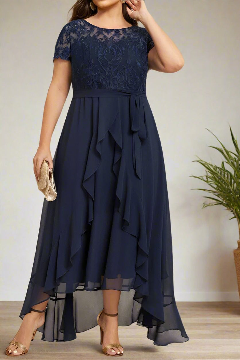 Short Sleeves Asymmetrical Scoop Neck Mother of The Bride Dresses with Short Sleeves Asymmetrical Scoop Neck Mother of The Bride Dresses with