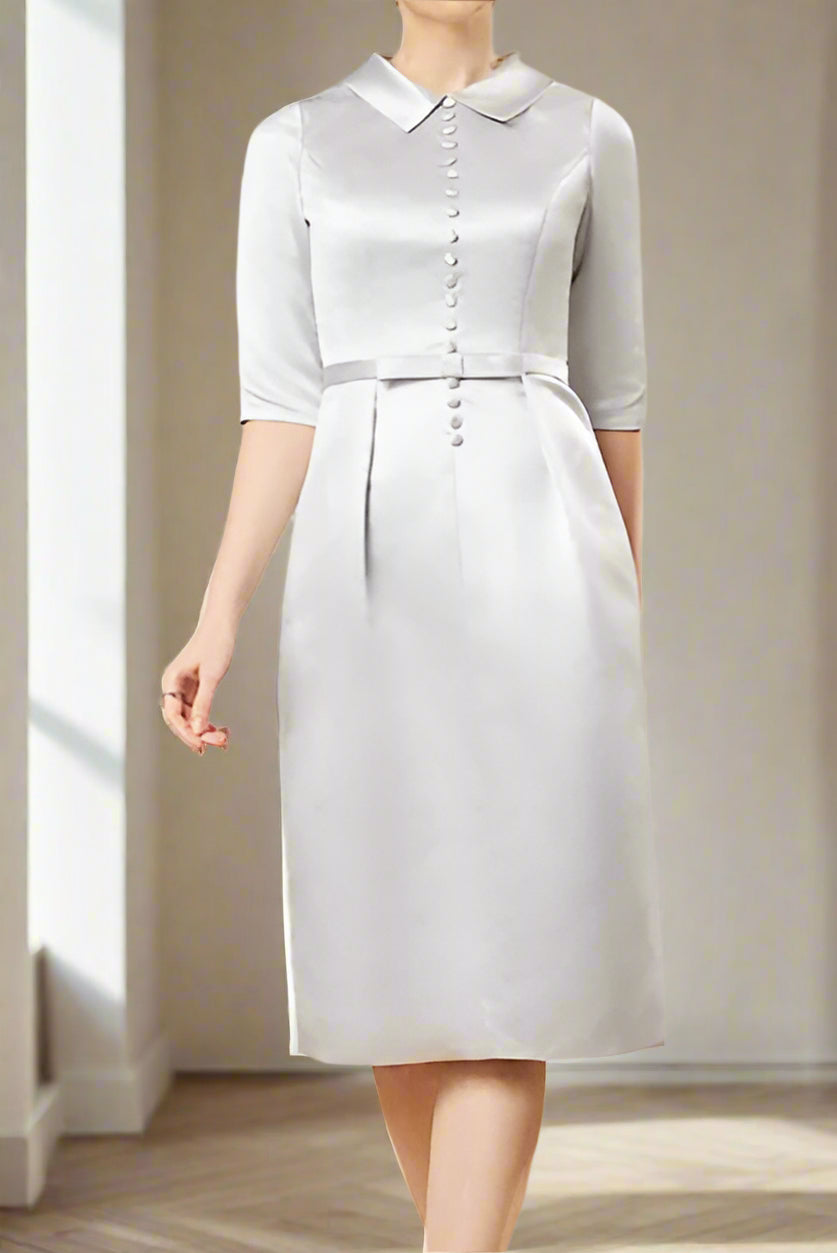 minimalist mother of the bride dress Silver Minimalist Shirt Collar Knee Length Column Mother of the Bride