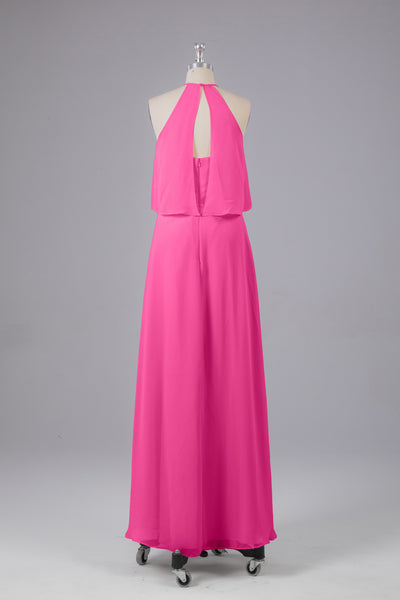 Simple Chiffon Halter Dress for Bridesmaid with Slit Red