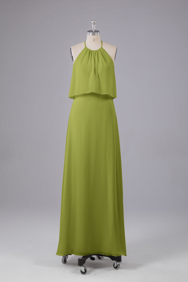 Simple Chiffon Halter Dress for Bridesmaid with Slit Clover main image 1