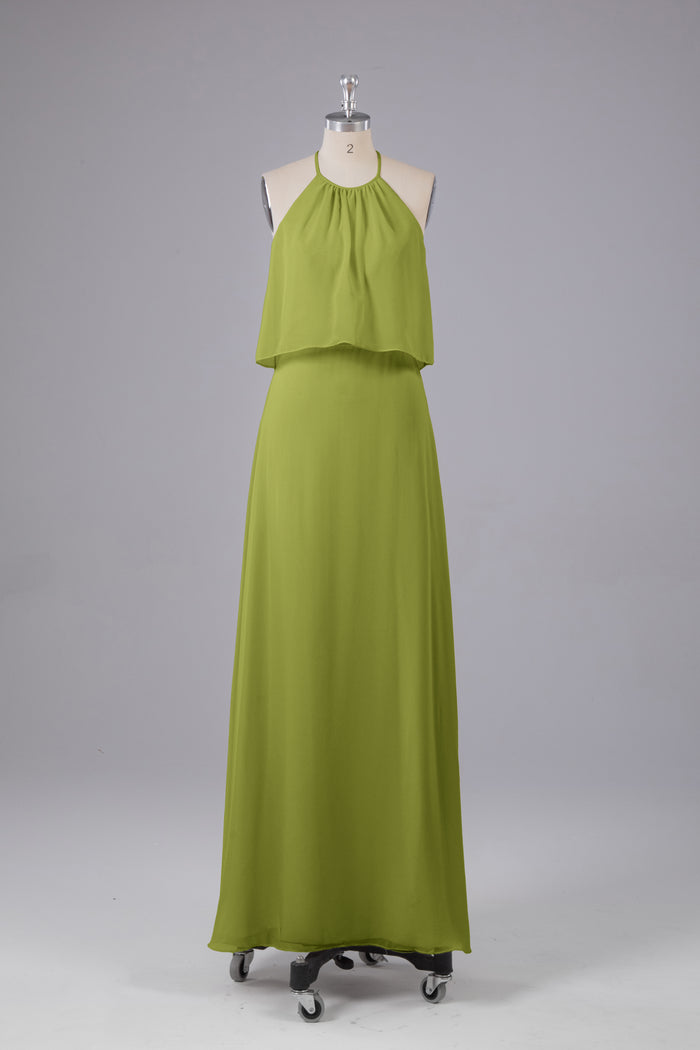 Simple Chiffon Halter Dress for Bridesmaid with Slit Turquoise Plus Size main image 0