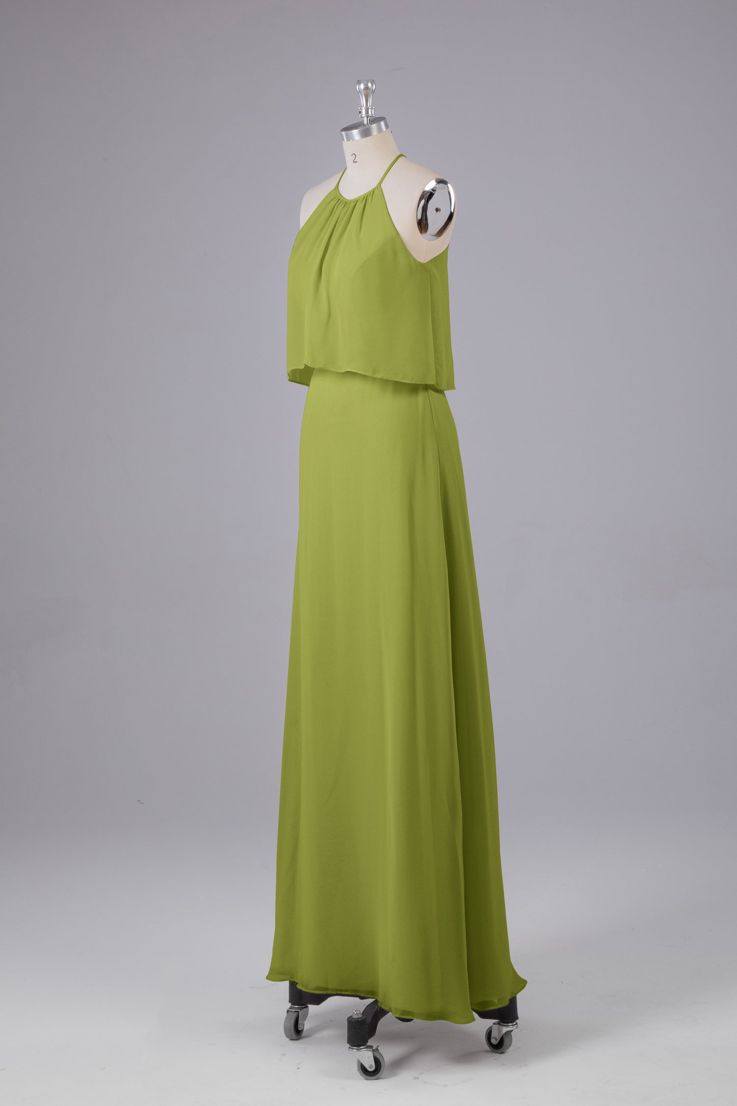 Simple Chiffon Halter Dress for Bridesmaid with Slit Marigold
