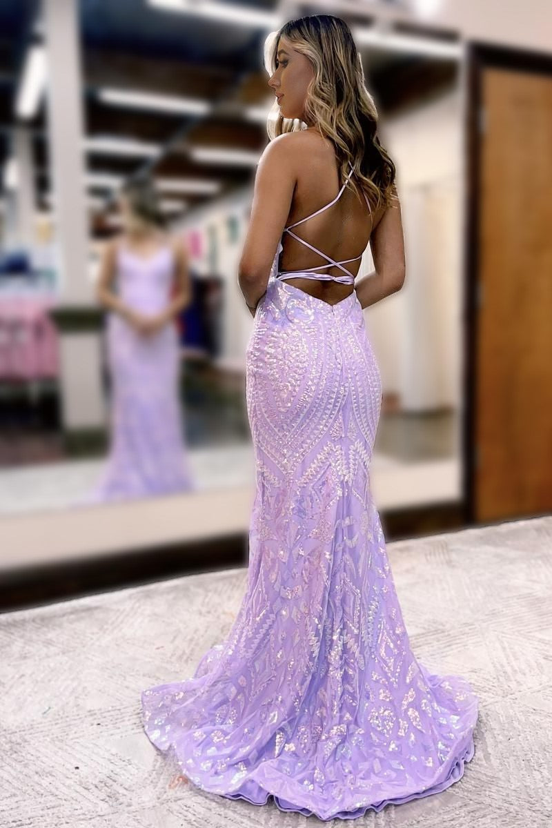 Sequins Lace Dresses with Spaghetti Strap Lilac Plus Size main image 1