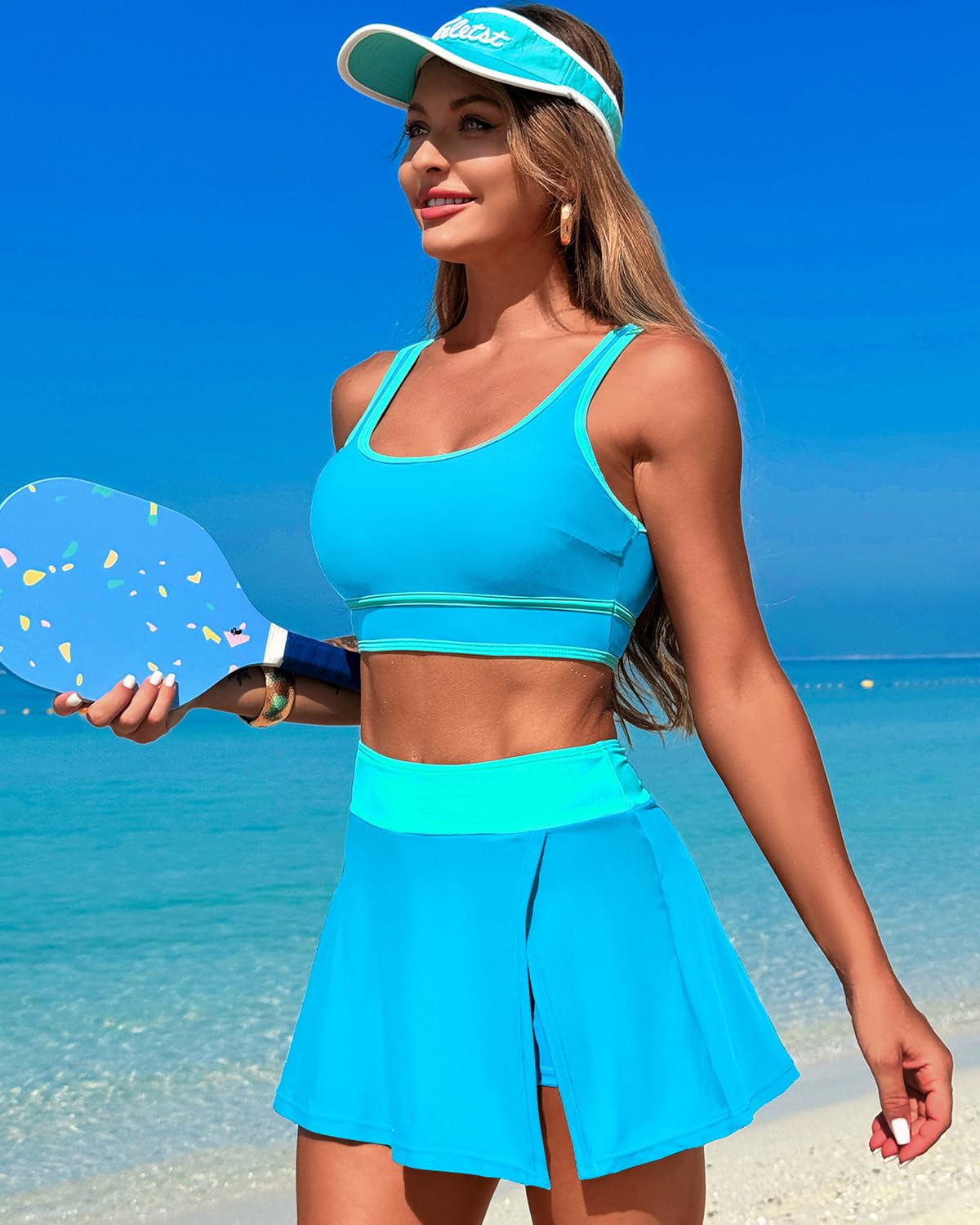 OmbreSwim - High Waisted Bikini Sets Tummy Control Swim Skirt Two Piece Swim Suit Tummy Control Color Block Bathing Suit