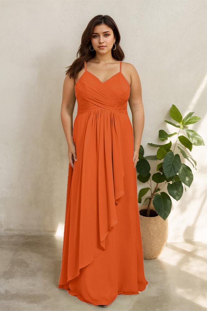Spaghetti Straps Floor Length Plus Size V-neck Bridesmaid Dresses with Slit Turquoise