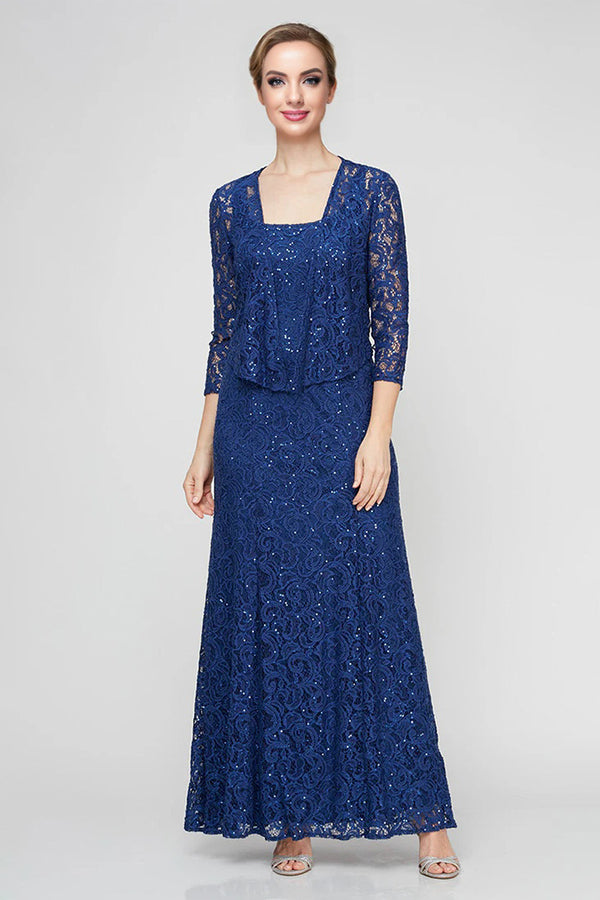Square Neck Lace 2 Pieces A Line Ankle Length Mother of The Bride Dres
