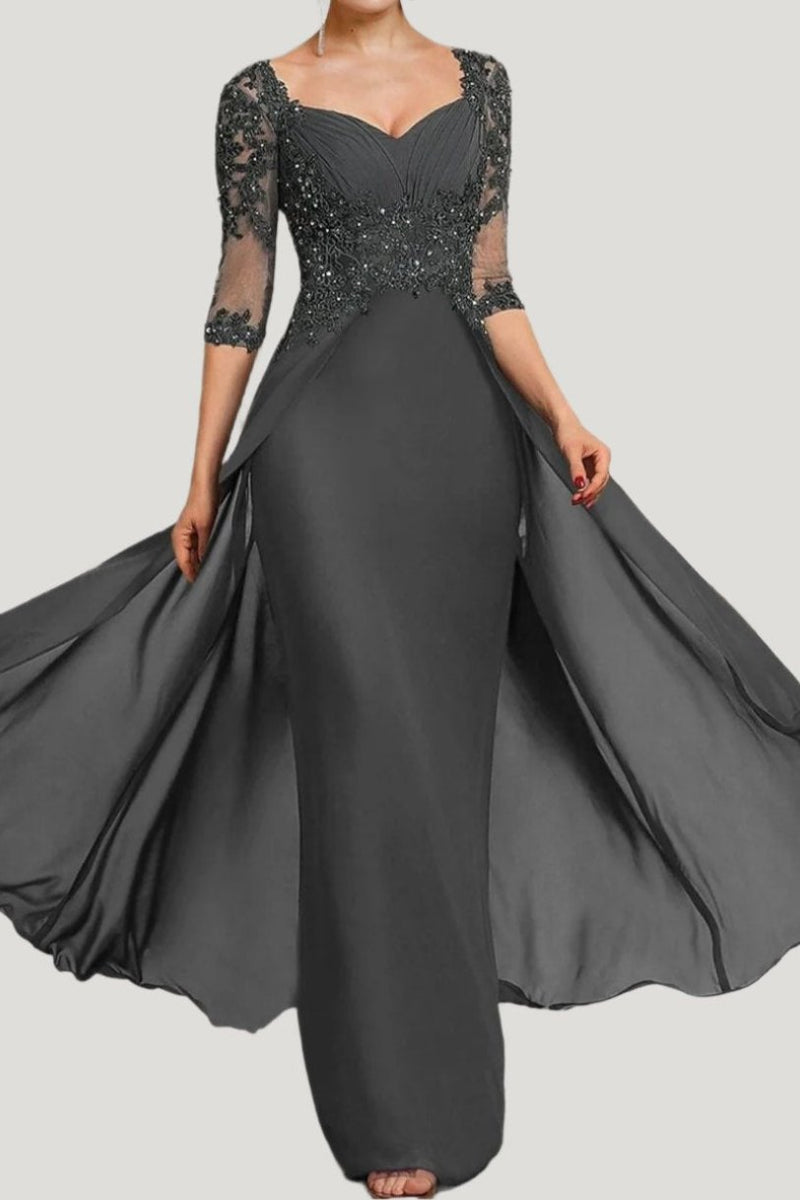 steel grey mother of the bride dresses Half Sleeves Floor Length charcoal grey dark grey dress