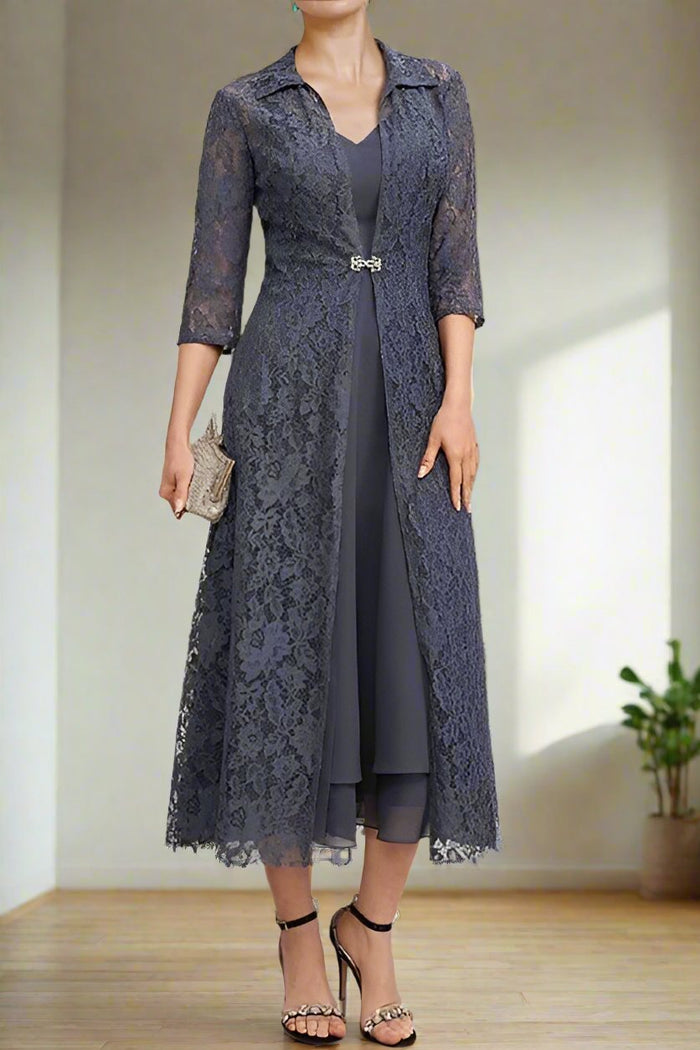 Stormy A-Line Tea Length Mother of the Bride Dress with Jacket