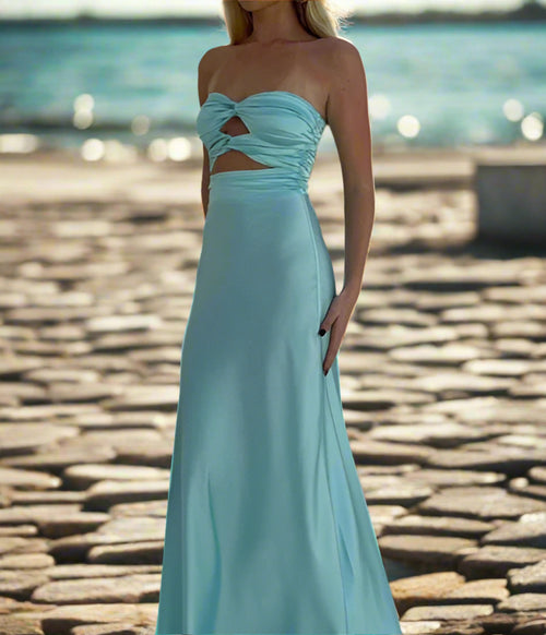 Red Satin Strapless Detachable Sleeves Long Prom Dress with Feather,DP1257 main image 1