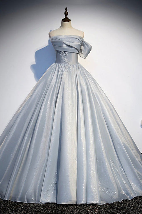 Silver Gray Strapless Pleats Quinceanera Dress main image 1