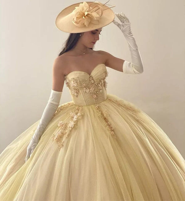 Dreamy Blue and Yellow Color-blocked Strapless Tulle Ball Gown Evening Dress Sweet 16 Dress cc5346