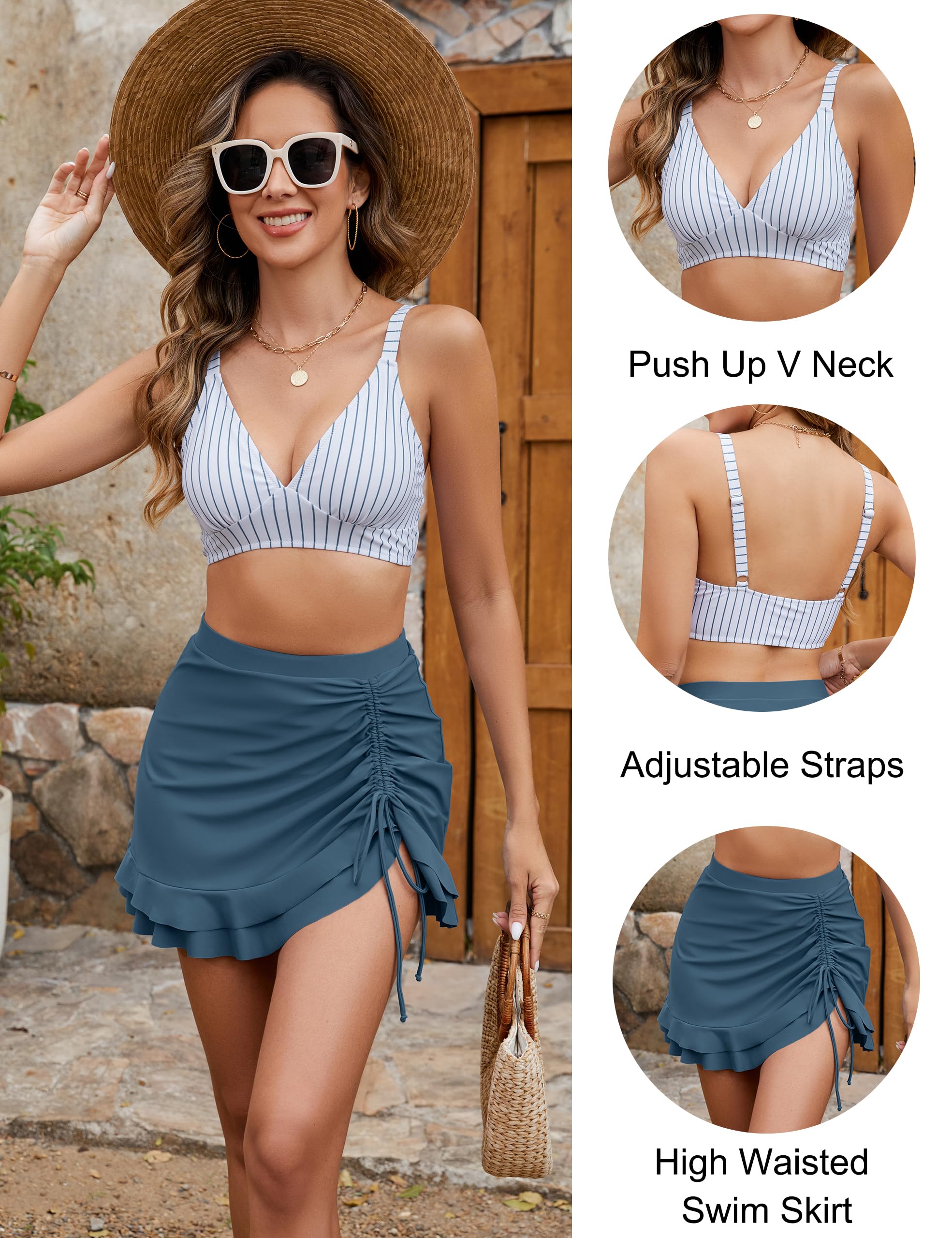 OmbreSwim - Women's High Waisted Bikini Sets Tummy Control Swim Skirt Two Piece Swim Suit