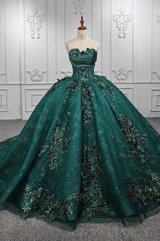 Stylish Strapless Appliques Ball Gown Sequins Court Train Evening Party Dresses Stylish Strapless Appliques Ball Gown Sequins Court Train Evening Party Dresses