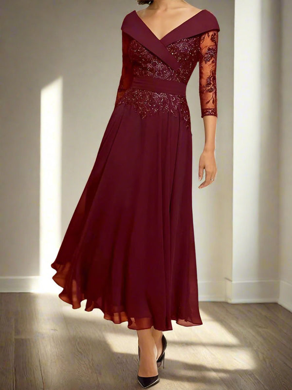 Sweetheart 3/4 Sleeves A-Line Ankle Length Mother of The Bride Dresses