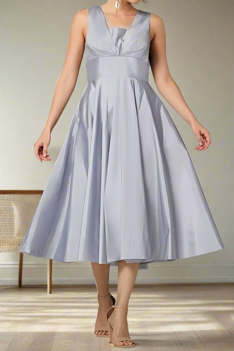 a line tea party dress A-Line Tea Length Cocktail Dresses Party Dresses Elegant 1950s Short Sleeve  V Neck Wedding Guest Homecoming Stretch Fabric V Back with Pleats 2026