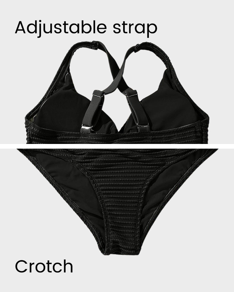 OmbreSwim - Textured Knot-Front High-Waisted Bikini Set