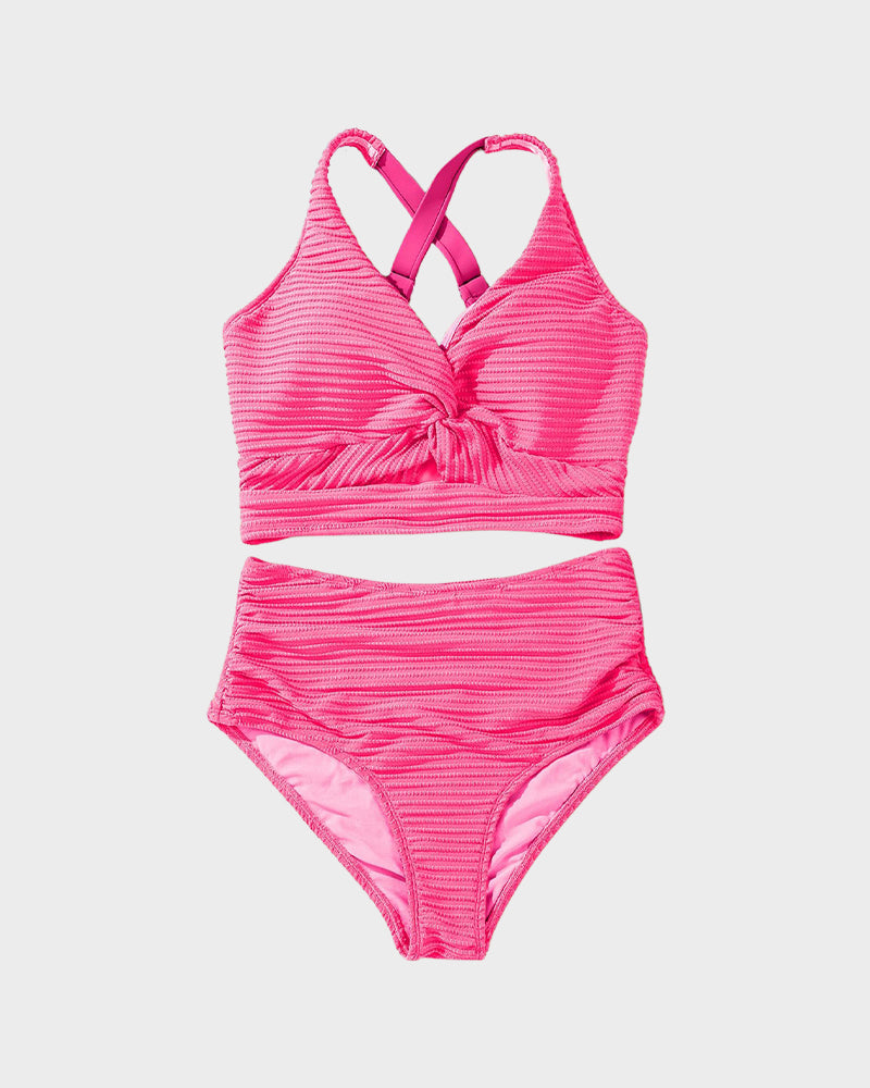 OmbreSwim - Textured Knot-Front High-Waisted Bikini Set