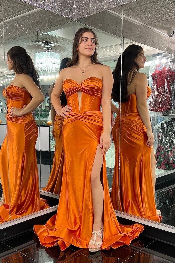 Off the Shoulder Ruched Long Prom Dress with Slit