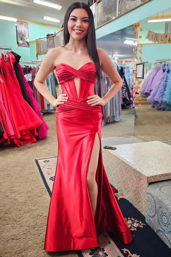 One Shoulder Satin Long Prom Dress With Slit,DS3269