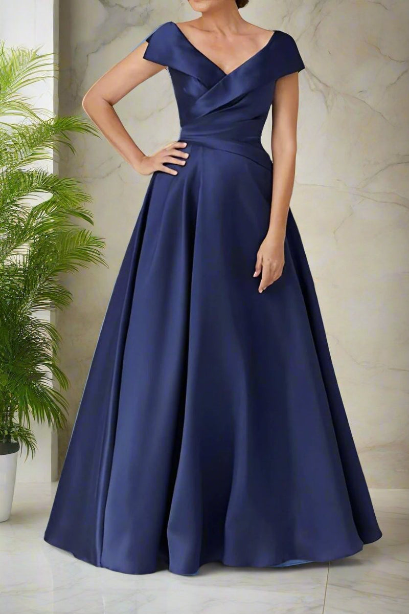 V-Neck A-Line Ruched Satin Mother of The Bride Dresses V-Neck A-Line Ruched Satin Mother of The Bride Dresses