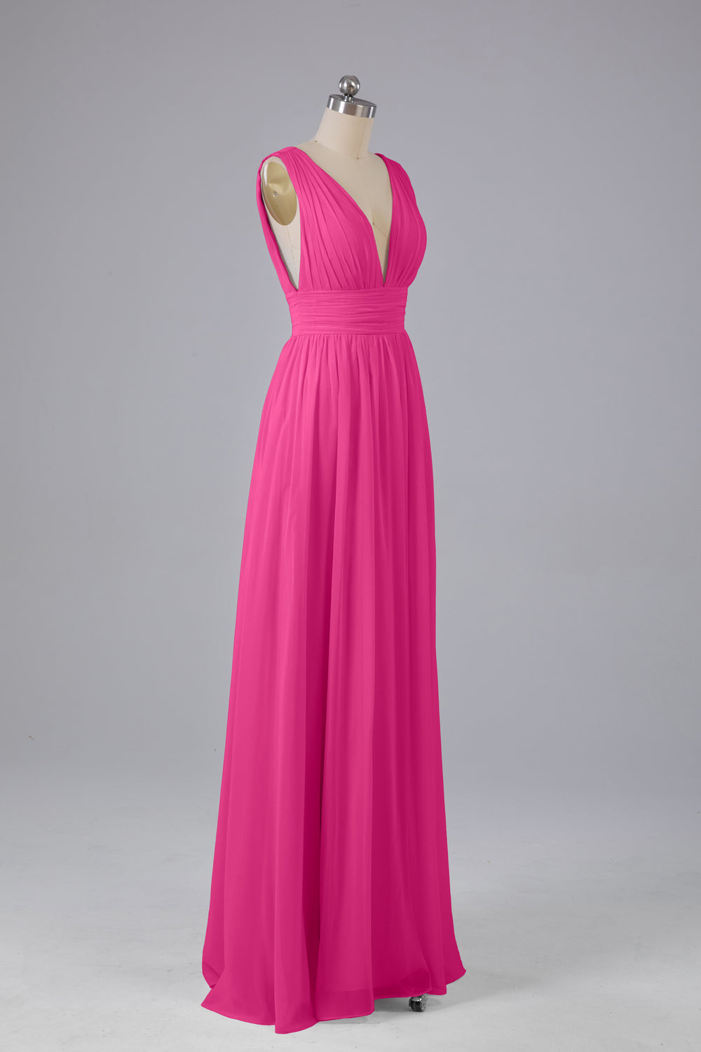 Teal Blue V neck Straps Long Backless Chiffon Split Wedding Party Bridesmaid Dress main image 1