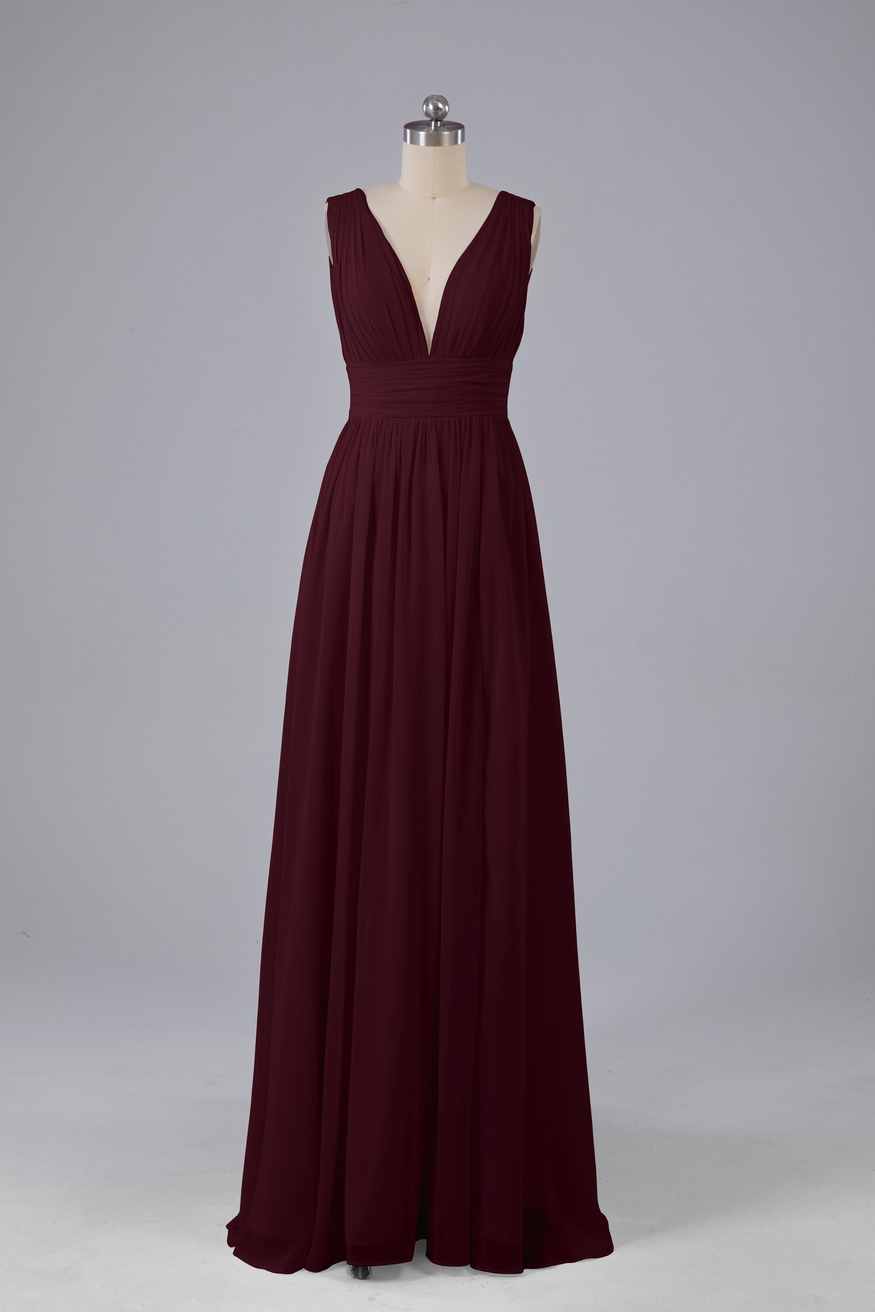 Women's Long Sleeve Country Bridesmaid Dress V Neck Chiffon Evening Dress Y7208 main image 1