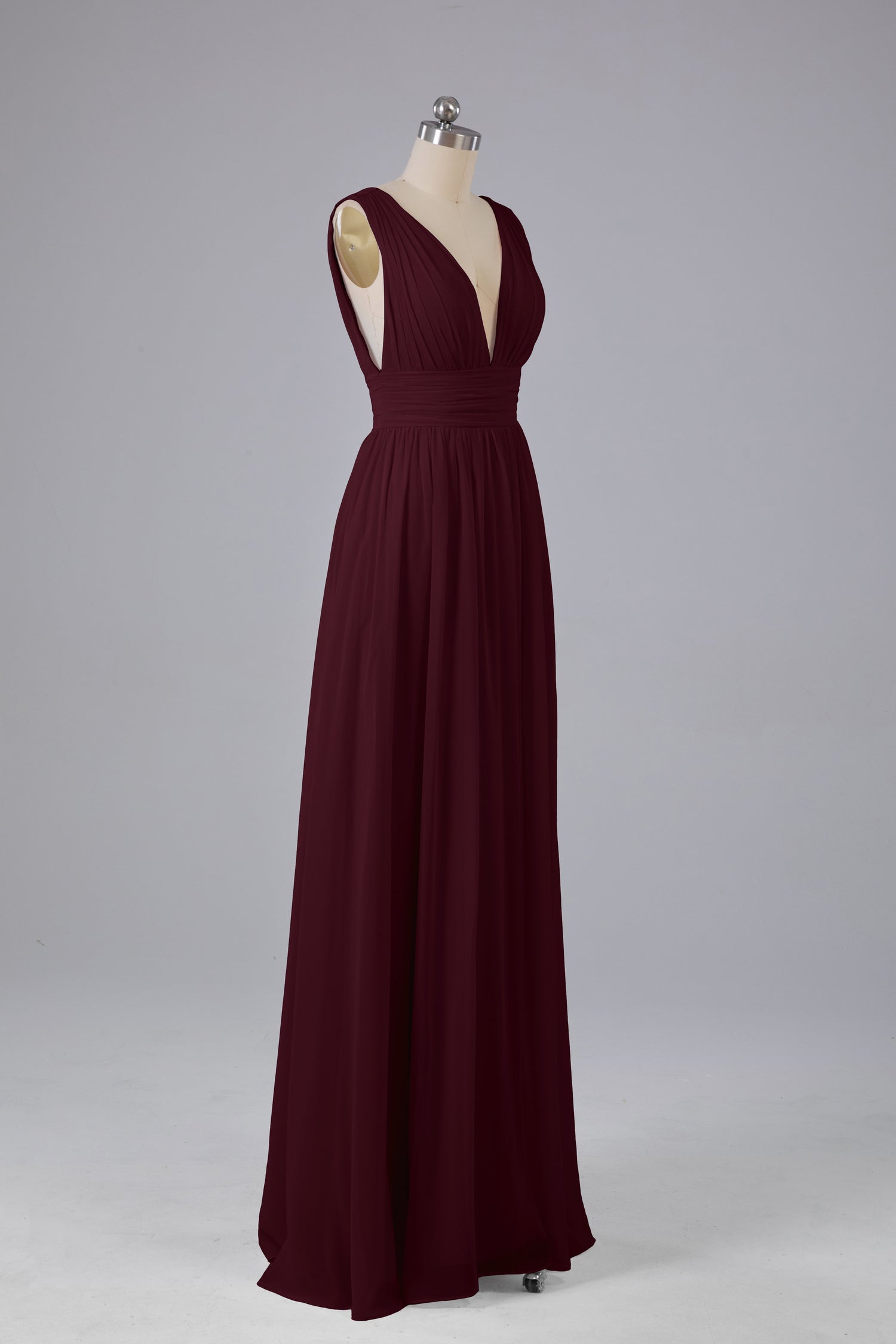 V Neck Pleated Belt Wholesale Chiffon Bridesmaid Dresses
