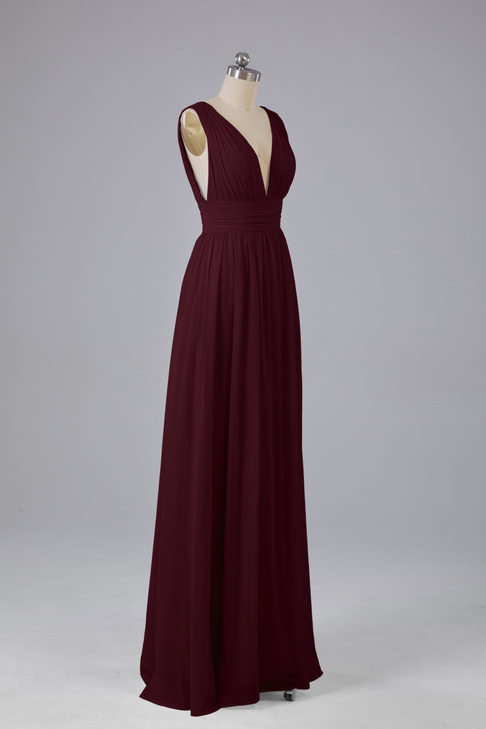Kenya V-neck Split Chiffon Long Bridesmaid Dresses