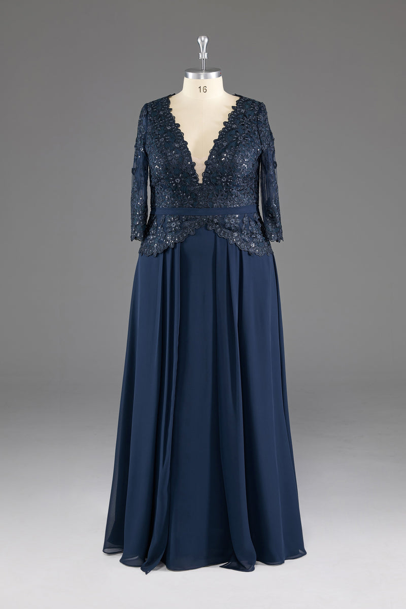 Dark Navy V-neck Layered Hem Long Dress