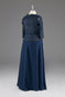 A Line V Neck Blue Ivory Long Sleeves Appliques Chiffon Prom Dress LBQ3168
