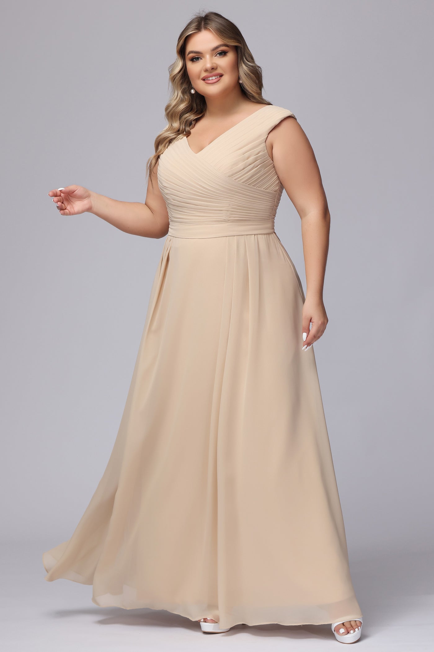 Lace Strap V Neckline Chiffon Bridesmaid Dress Marigold Plus Size