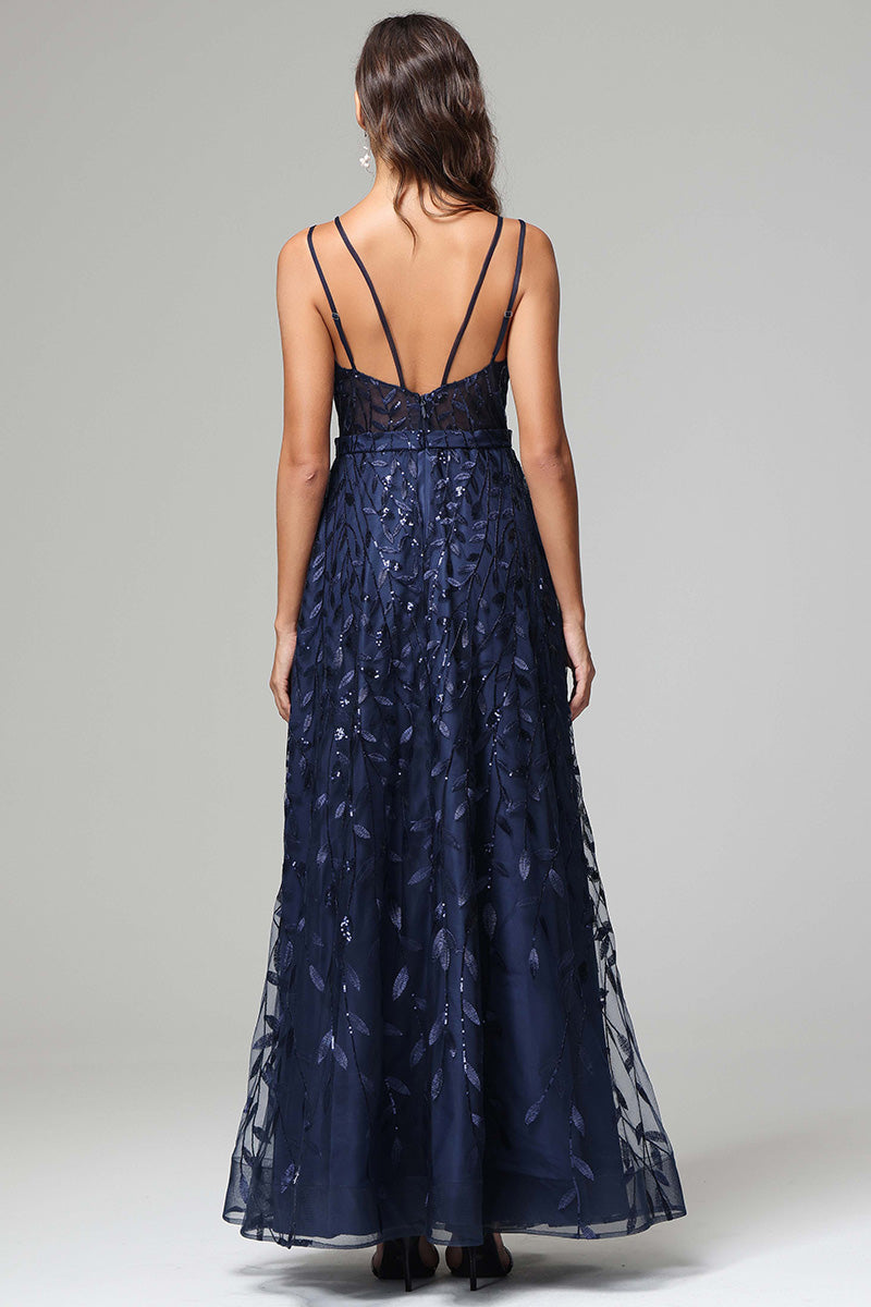A Line Spaghetti Straps V Neck Two Piece Yellow Satin Prom Dress with Lace Top LBQ3270 main image 1