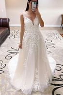 A-Line Polka Dots Appliques Wedding Dress Ivory