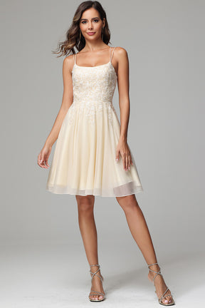 Cute A Line Spaghetti Straps White Satin Short Homecoming Dress 18th Birthday Outfits main image 0