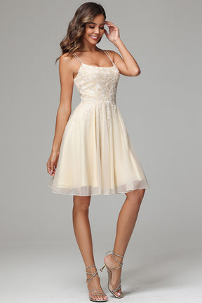 Weitese Dress Spaghetti Straps A-line Homecoming Dress Pleat Sleeveless Asymmetrical Hem Minidress