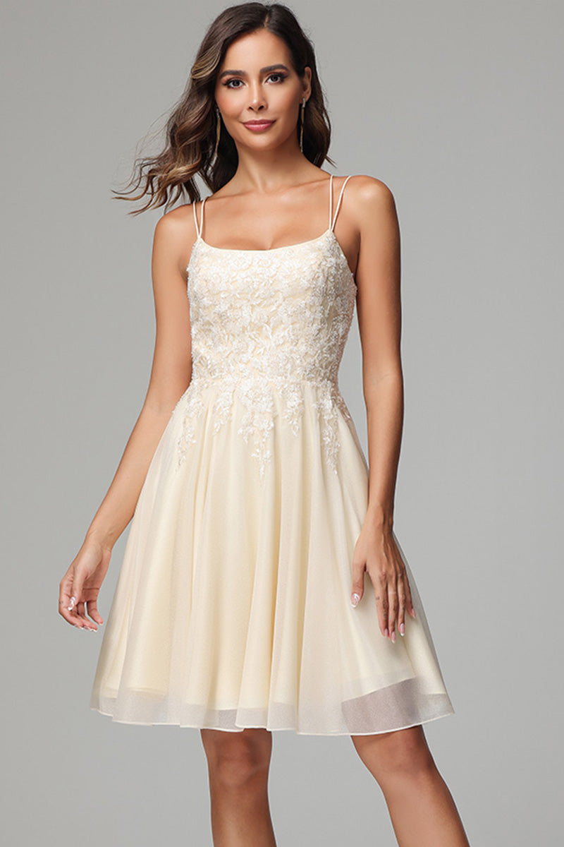 a line spaghetti strap dress short A-line Straps Homecoming with Appliques supportive shape that highlights antla_in_funnel_2276 Sutton Dress - Starry Size:Us Size 10