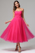 A Line Spaghetti Straps Sweetheart Tulle Lace Up Beadings Prom Dress LBQ3826 main image 1