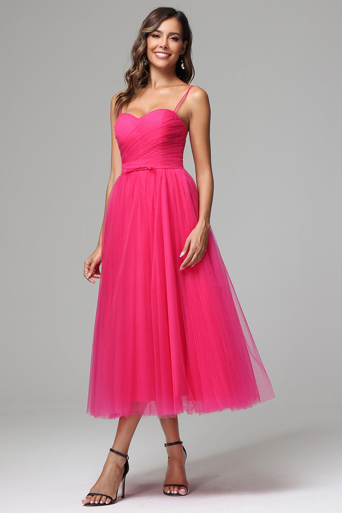 Long Spaghetti Straps Tulle Dress with Sweetheart Neck Rust Plus Size