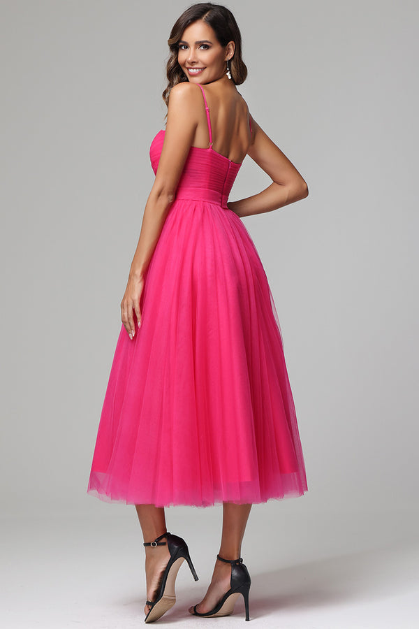 Simple A Line Spaghetti Straps Tulle Blue Prom Dress Evening Dresses C1854 main image 1