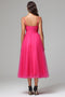 A Line Spaghetti Straps Tulle Champagne Lace Up Ruffles Prom Dress LBQ3827
