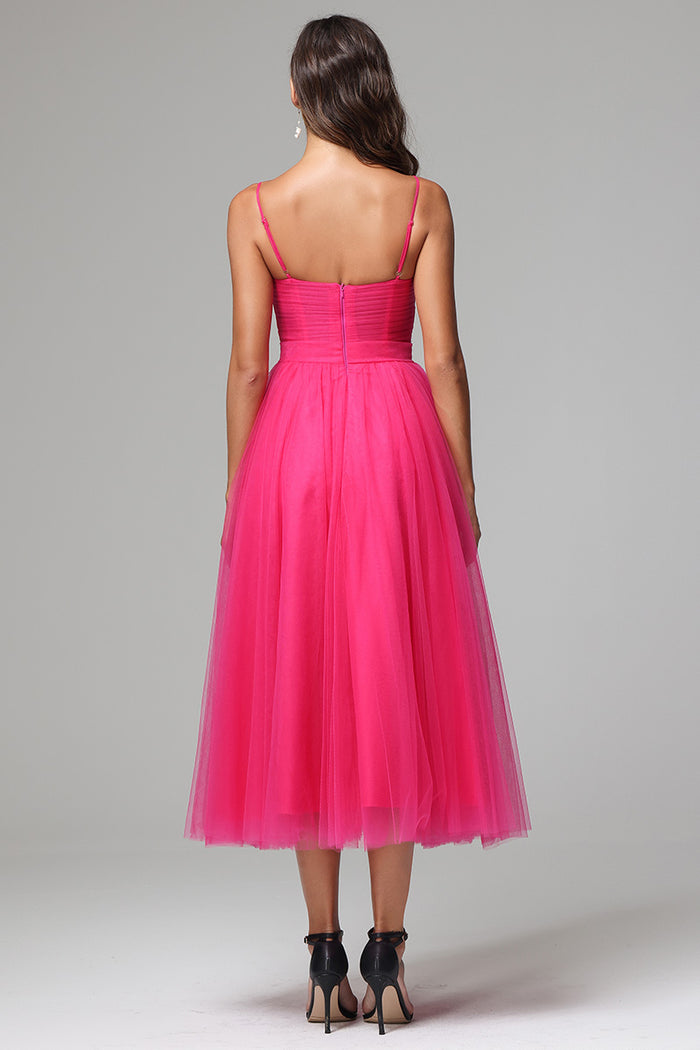 A Line Spaghetti Straps Criss Cross Tulle Prom Dresses with Slit LBQ3991 main image 0