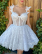 Simple Sweetheart White Lace Up Beads Lace Appliques Tulle Straps Homecoming Dress main image 0