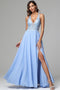 V-Neck Sleeveless Pleated High Slit A-Line Prom Dress