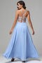 A-Line Low V Neck Ruched Beade High Side Slit and Train Prom Dress WU1460 main image 1