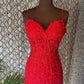 Red Sweetheart Bodycon Lace Short Homecoming Dresses