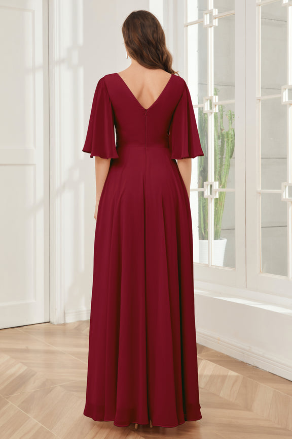 Long V Neck Chiffon Bridesmaid Dress Pool