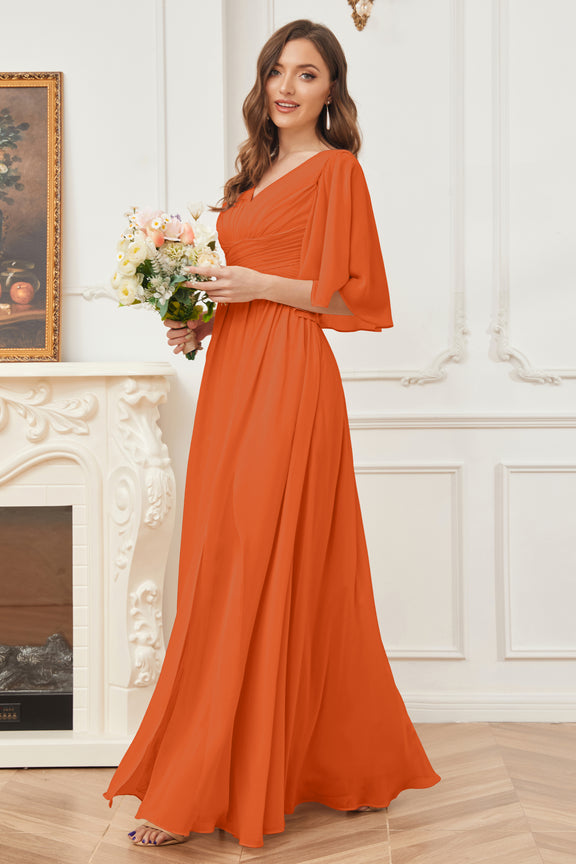 V-neck Chiffon Dresses with Half Sleeves Slate Blue