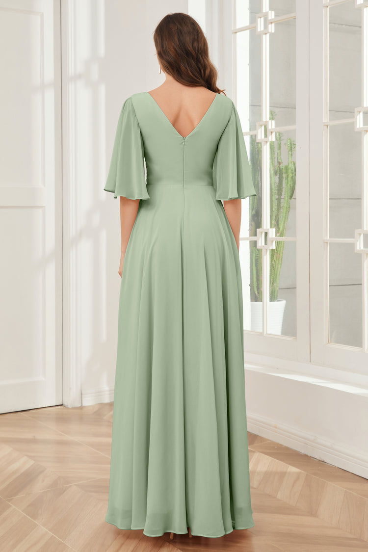 Short Chiffon V Neckline Bridesmaid Gowns Clover Plus Size